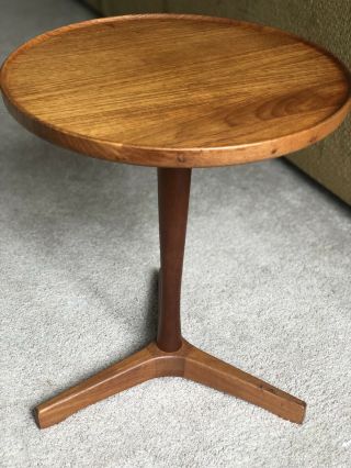 1960s Hans C.  Andersen Danish Teak Pedestal Side Table,  Made In Denmark