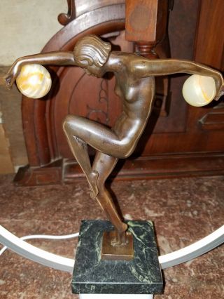 Art Deco bronze statue signed Denis on marble base 10