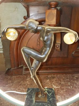 Art Deco bronze statue signed Denis on marble base 3