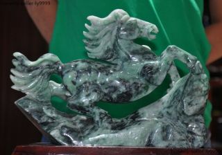 Natural Emerald Jade Jadeite carving Wealth Succeed Horse Horses Animal Statue 10