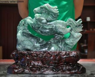 Natural Emerald Jade Jadeite Carving Wealth Succeed Horse Horses Animal Statue
