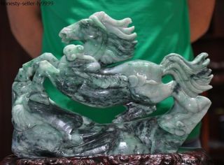 Natural Emerald Jade Jadeite carving Wealth Succeed Horse Horses Animal Statue 2