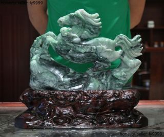 Natural Emerald Jade Jadeite carving Wealth Succeed Horse Horses Animal Statue 4