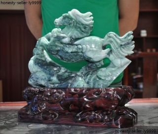 Natural Emerald Jade Jadeite carving Wealth Succeed Horse Horses Animal Statue 5