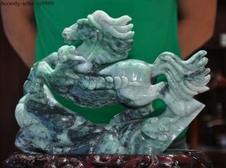 Natural Emerald Jade Jadeite carving Wealth Succeed Horse Horses Animal Statue 6