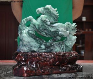 Natural Emerald Jade Jadeite carving Wealth Succeed Horse Horses Animal Statue 7