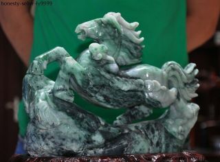 Natural Emerald Jade Jadeite carving Wealth Succeed Horse Horses Animal Statue 8