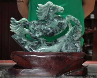 Natural Emerald Jade Jadeite carving Wealth Succeed Horse Horses Animal Statue 9