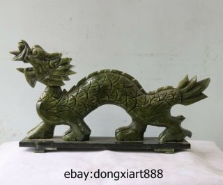 15 Chinese Green Stone Jade Handwork Carving Dragon Wealth Fengshui Sculpture