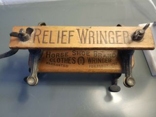 Antique Horse Shoe Brand Salesman Sample Relief Clothes Wringer For Family Use