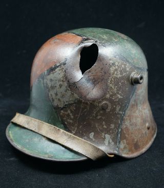 Ww1 Imperial German M16 Steel Camo Combat Helmet & Battledamage