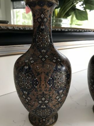 Fine Pair 19thc Japanese Meiji Gilt Bronze Cloisonne Enamel Fluted Vases 9 " Tall