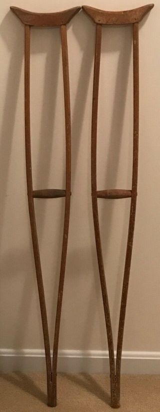 Vintage Old Antique Primitive Wooden Crutches (split Rail - Non Ajustable) 43.  5 "