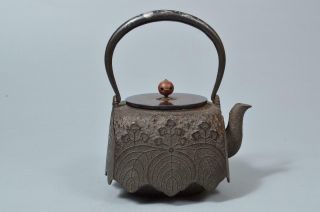 S8526: Japanese Xf Old Iron Silver Inlay Handle Tea Kettle Teapot Tetsubin