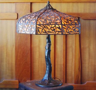 Handel Bamboo Leaf Table Lamp,  Mission Arts And Crafts
