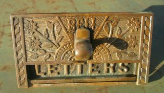 Vintage Brass Mail Door Letter Slot Mailbox Cover W Lift Flap To Ring Doorbell