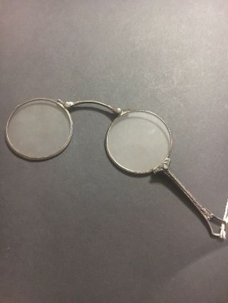 Antique Lorgnette Eyeglasses Spectacles Marked Sterling K.  Silver Bifocal.  66