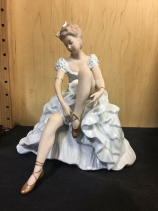 Vintage Wallendorf Seated Ballerina Lacing Shoe Figurine 1318 - 2 Germany