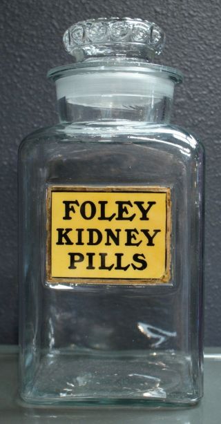 Antique 19th Cent.  American Foley Kidney Pills Countertop Advertising Glass Jar