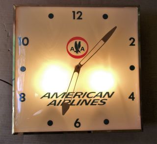 Rare 50 ' s Advertising Clock AMERICAN AIRLINES,  Lighted,  Large 15 x15 inch,  PAM 2