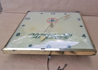 Rare 50 ' s Advertising Clock AMERICAN AIRLINES,  Lighted,  Large 15 x15 inch,  PAM 4