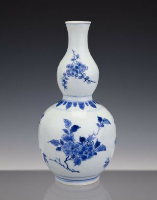 Great Chinese Porcelain Double Gourd Vase B/w Transitional 17th C - Chongzheng