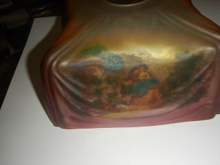 Reverse Painted old table lamp shade Pittsburgh Lamp scenes of children people 4