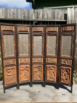 Chinese Antique Wood Carved Screen Qing China Asian