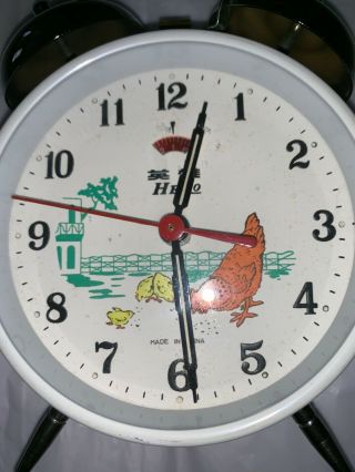 RARE VINTAGE HERO ANIMATED ALARM CLOCK CHINA 1960 ' s Rooster’s Head MOVES 6