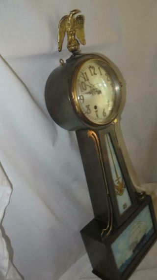 1920s Antique Seth Thomas Key Wind Banjo Wall Clock U.  S.  S.  Constitution Battle 7