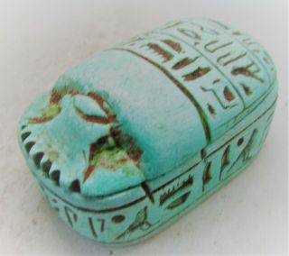 Circa 664 - 332bc Ancient Egyptian Glazed Faience Scarab Coffin Shabti & Bastet