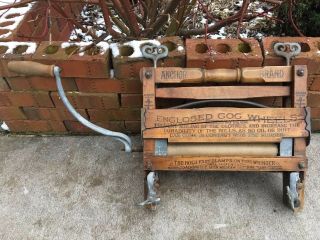 Vintage Anchor Wood Clothes Wringer Crank Mangle Lovell Mfg Erie Pennsylvania