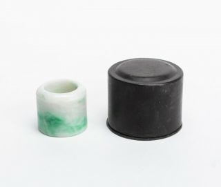 19th Chinese Antique Jade Jadeite Thumb Ring With Tin Box