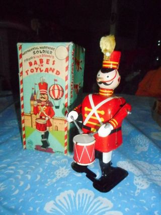 Vintage Walt Disney Babes In Toyland Marching Soldier Tin Toy W Box 1961 Linemar