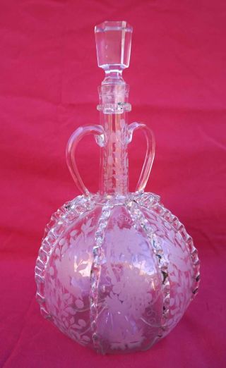 Antique Dutch Art Glass Decanter Carafe Bottle Engraved Blown Glass 18th C