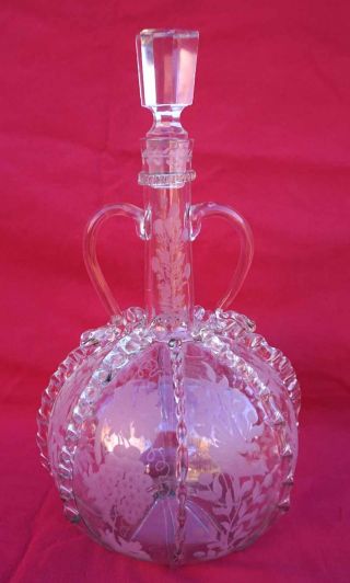 Antique Dutch Art Glass Decanter Carafe Bottle Engraved Blown Glass 18th C 3