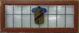 Old English Leaded Stained Glass Window Transom Pretty Colorful Shield 34 " X 14 "