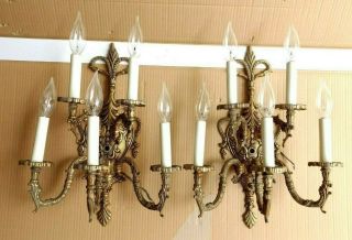 Antique English Georgian Brass 5 Light Wall Sconce X 2