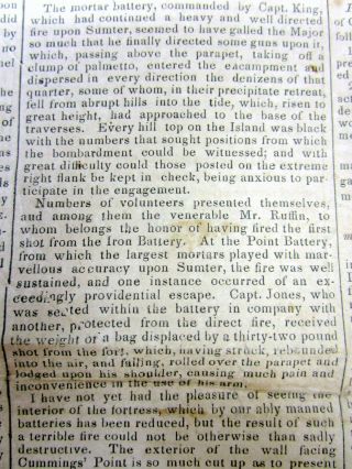 1861 Charleston SC Confederate newspaper w BEGINNING OF THE CIVIL WAR Ft Sumter 10