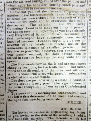 1861 Charleston SC Confederate newspaper w BEGINNING OF THE CIVIL WAR Ft Sumter 11