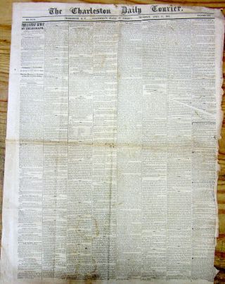 1861 Charleston SC Confederate newspaper w BEGINNING OF THE CIVIL WAR Ft Sumter 2