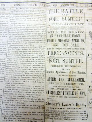 1861 Charleston SC Confederate newspaper w BEGINNING OF THE CIVIL WAR Ft Sumter 3