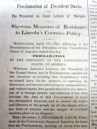 1861 Charleston SC Confederate newspaper w BEGINNING OF THE CIVIL WAR Ft Sumter 6