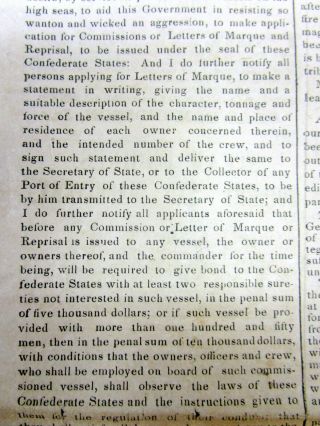 1861 Charleston SC Confederate newspaper w BEGINNING OF THE CIVIL WAR Ft Sumter 7
