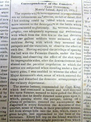 1861 Charleston SC Confederate newspaper w BEGINNING OF THE CIVIL WAR Ft Sumter 9