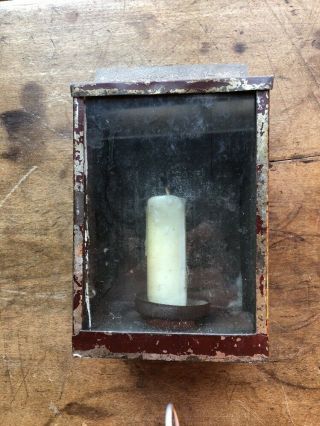 Early Primitive Tin Lantern Candle Old Red Paint