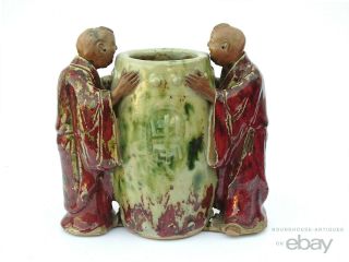 Antique Chinese Qing Dynasty Shiwan Brush Pot Figural Mud Man Flambé Glaze