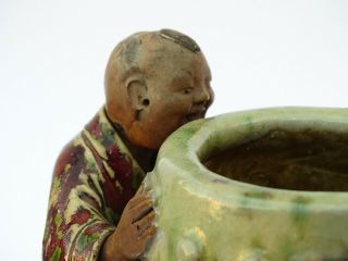 Antique Chinese Qing Dynasty Shiwan Brush Pot Figural Mud Man Flambé Glaze 4