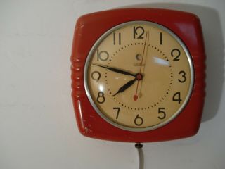 Vintage Telechron 2h13 Red Wall Clock