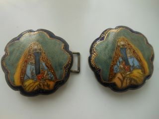 Very Unusual & Rare Antique Painted Enamel Belt Buckle - Possibly Middle Eastern